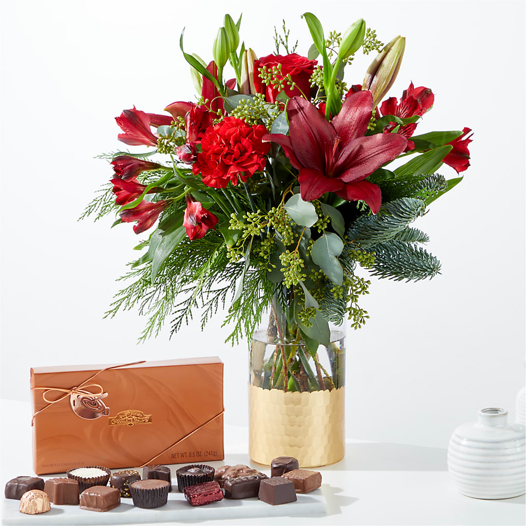 Tidings of Joy Bouquet and Chocolate Gift Set